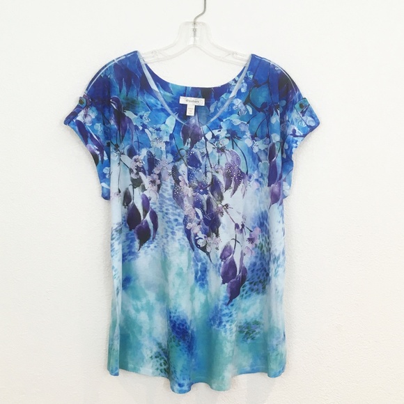 Dress Barn Tops - Dress barn Blue Floral  short sleeve t-shirt
